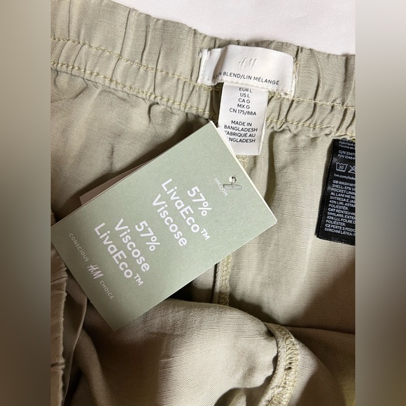 H&M Khaki drawstring waist Linen blend wide leg pants size L. - Picture 7 of 11